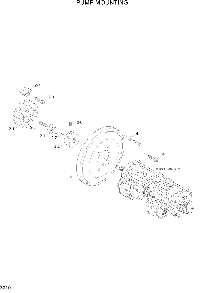 Схема запчастей Hyundai R110-7A - PAGE 3010 PUMP MOUNTING ГИДРАВЛИЧЕСКАЯ СИСТЕМА