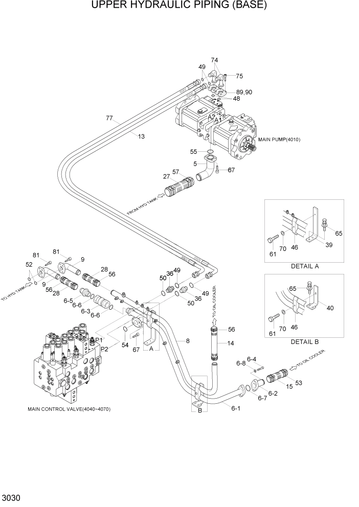 Схема запчастей Hyundai R110-7A - PAGE 3030 UPPER HYDRAULIC PIPING(BASE) ГИДРАВЛИЧЕСКАЯ СИСТЕМА