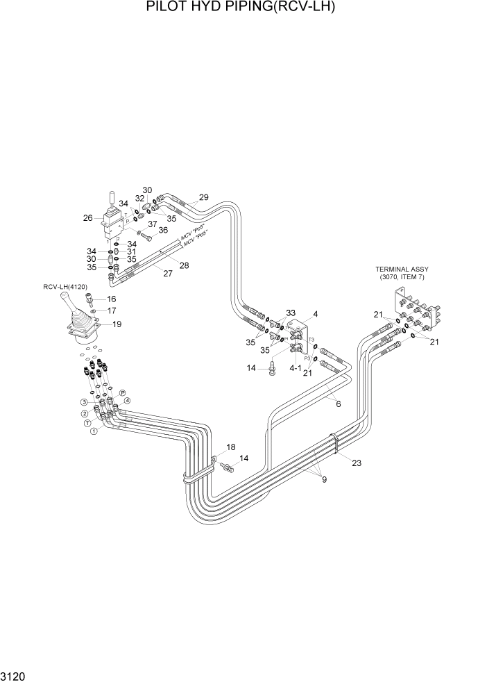 Схема запчастей Hyundai R110-7A - PAGE 3120 PILOT HYDRAULIC PIPING(RCV-LH) ГИДРАВЛИЧЕСКАЯ СИСТЕМА