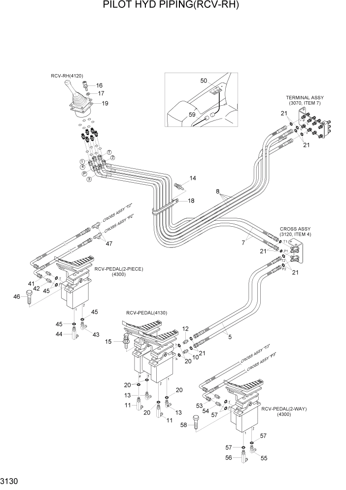 Схема запчастей Hyundai R110-7A - PAGE 3130 PILOT HYDRAULIC PIPING(RCV-RH) ГИДРАВЛИЧЕСКАЯ СИСТЕМА