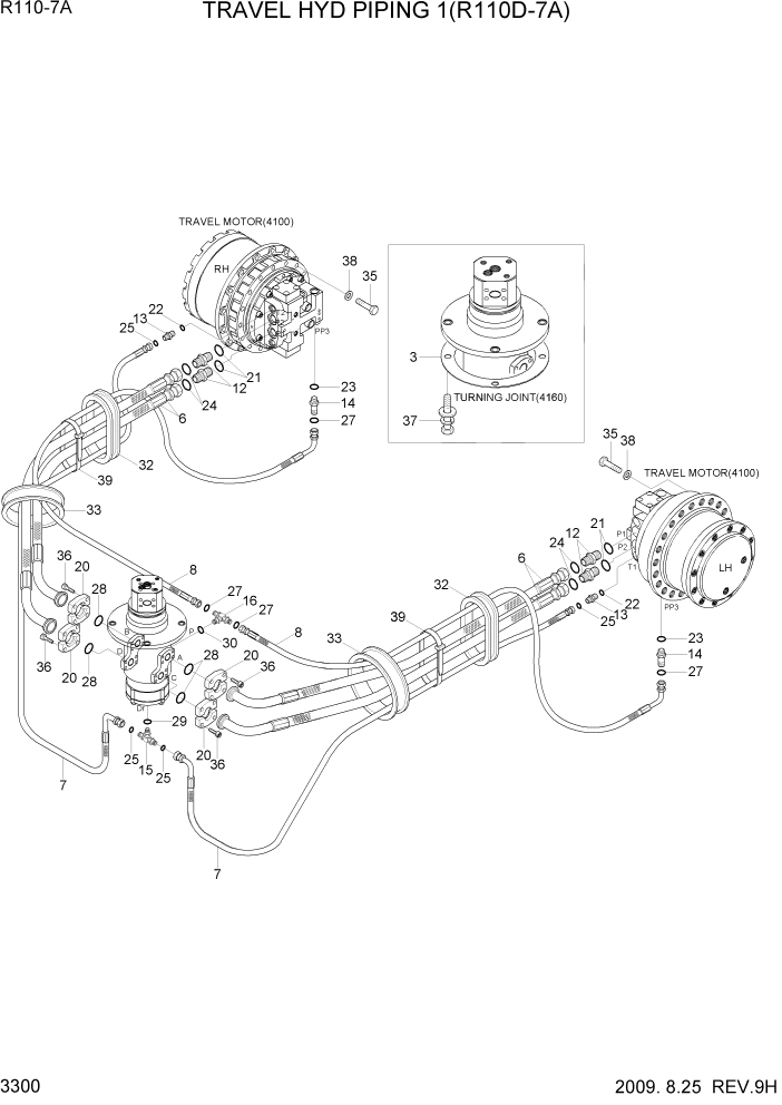 Схема запчастей Hyundai R110-7A - PAGE 3300 TRAVEL HYD PIPING 1 (R110D-7A) ГИДРАВЛИЧЕСКАЯ СИСТЕМА