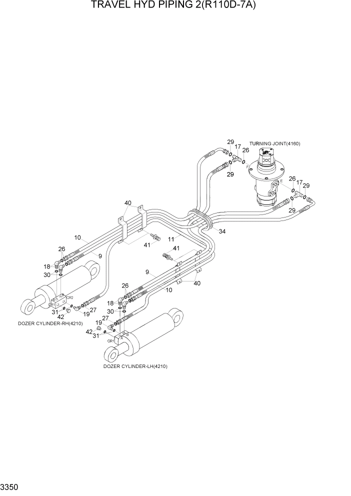 Схема запчастей Hyundai R110-7A - PAGE 3350 TRAVEL HYD PIPING 2 (R110D-7A) ГИДРАВЛИЧЕСКАЯ СИСТЕМА