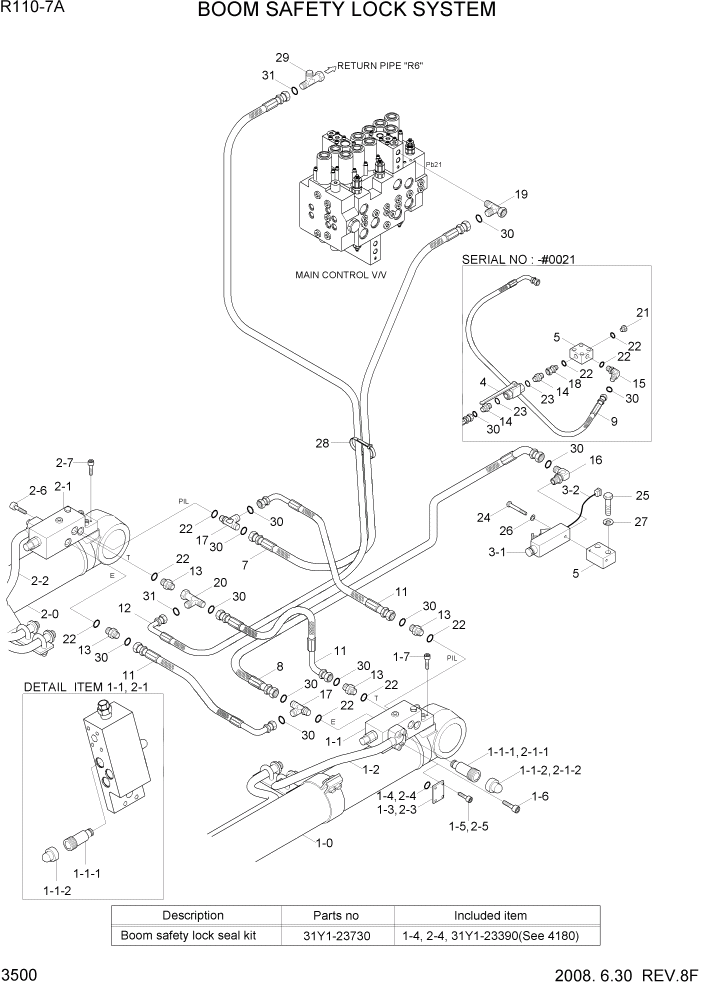 Схема запчастей Hyundai R110-7A - PAGE 3500 BOOM SAFETY LOCK SYSTEM ГИДРАВЛИЧЕСКАЯ СИСТЕМА