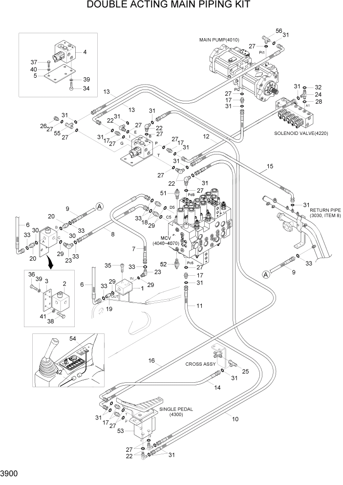 Схема запчастей Hyundai R110-7A - PAGE 3900 DOUBLE ACTING MAIN PIPING KIT ГИДРАВЛИЧЕСКАЯ СИСТЕМА