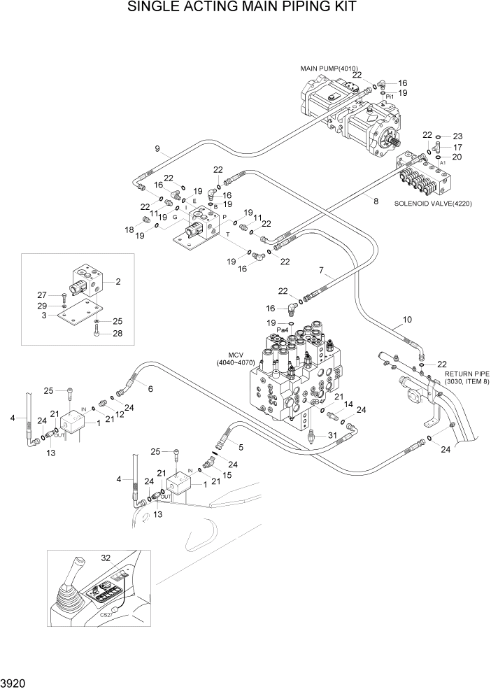 Схема запчастей Hyundai R110-7A - PAGE 3920 SINGLE ACTING MAIN PIPING KIT ГИДРАВЛИЧЕСКАЯ СИСТЕМА