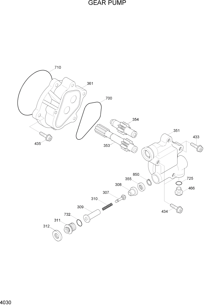 Схема запчастей Hyundai R110-7A - PAGE 4030 GEAR PUMP ГИДРАВЛИЧЕСКИЕ КОМПОНЕНТЫ