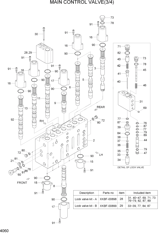 Схема запчастей Hyundai R110-7A - PAGE 4060 MAIN CONTROL VALVE(3/4) ГИДРАВЛИЧЕСКИЕ КОМПОНЕНТЫ