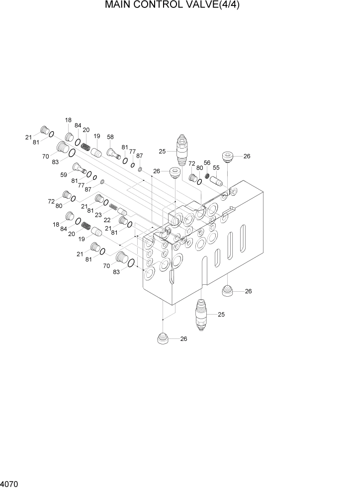 Схема запчастей Hyundai R110-7A - PAGE 4070 MAIN CONTROL VALVE(4/4) ГИДРАВЛИЧЕСКИЕ КОМПОНЕНТЫ