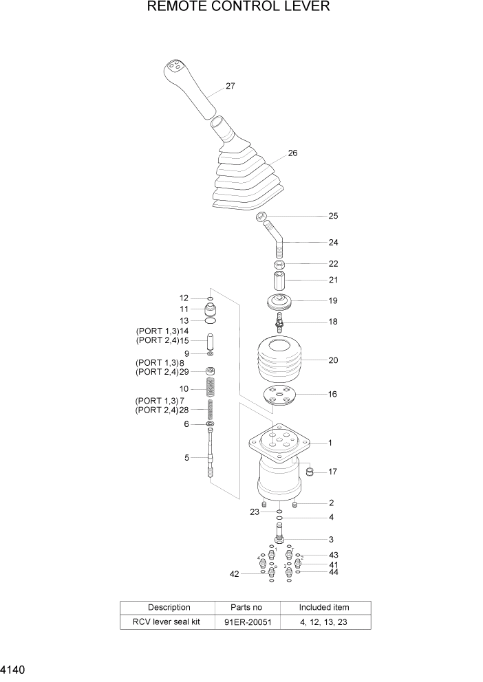 Схема запчастей Hyundai R110-7A - PAGE 4140 REMOTE CONTROL LEVER ГИДРАВЛИЧЕСКИЕ КОМПОНЕНТЫ
