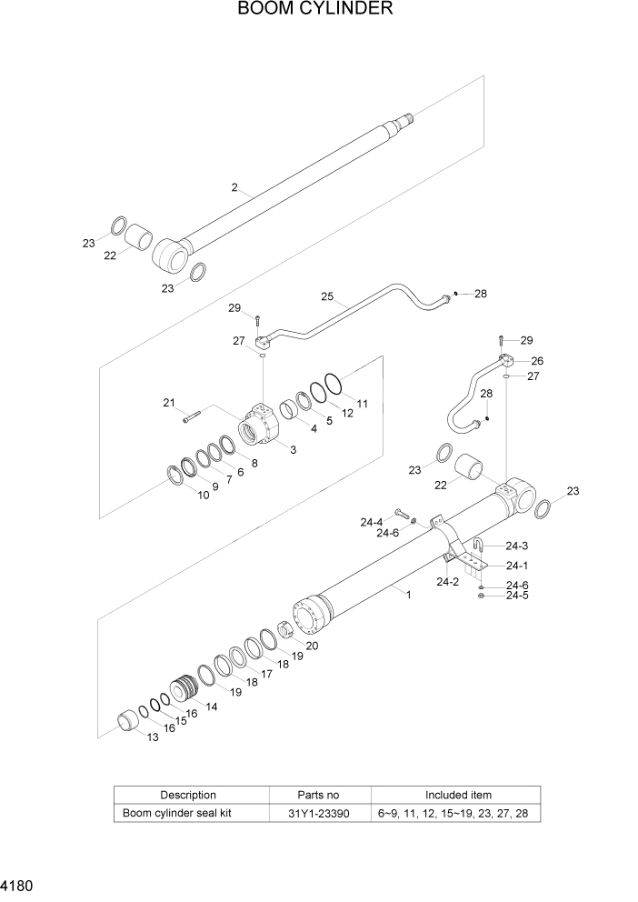 Схема запчастей Hyundai R110-7A - PAGE 4180 BOOM CYLINDER ГИДРАВЛИЧЕСКИЕ КОМПОНЕНТЫ
