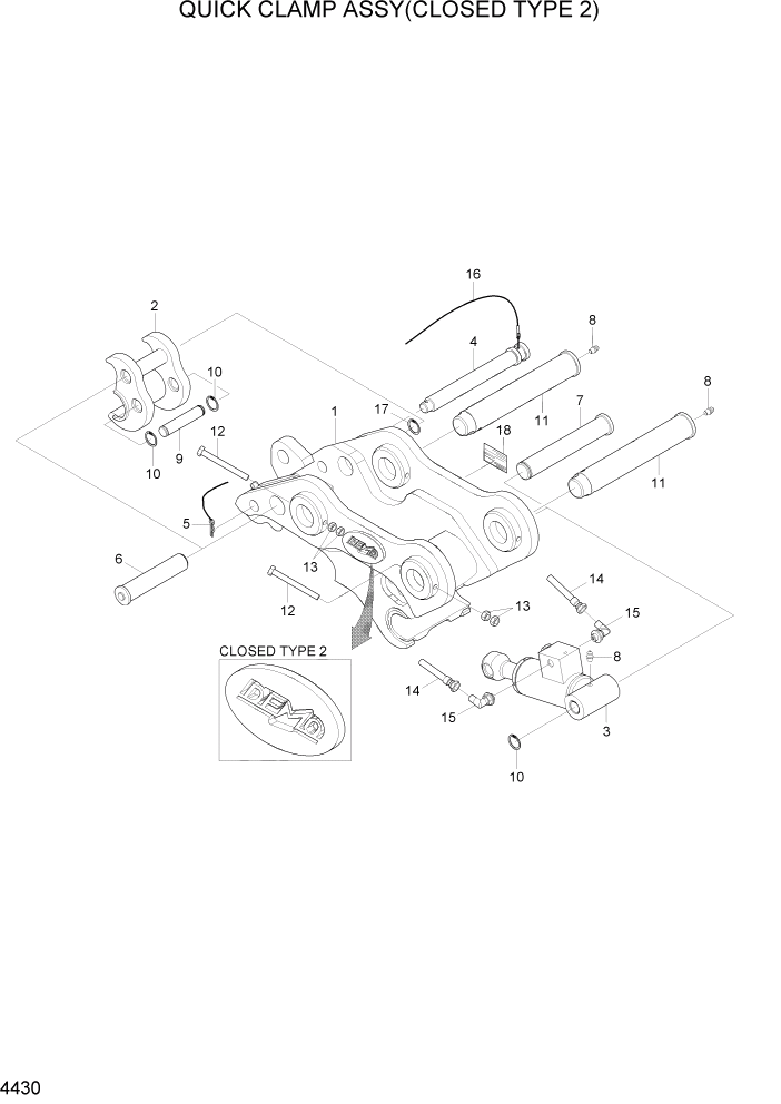 Схема запчастей Hyundai R110-7A - PAGE 4430 QUICK CLAMP ASSY(CLOSED TYPE 2) ГИДРАВЛИЧЕСКИЕ КОМПОНЕНТЫ