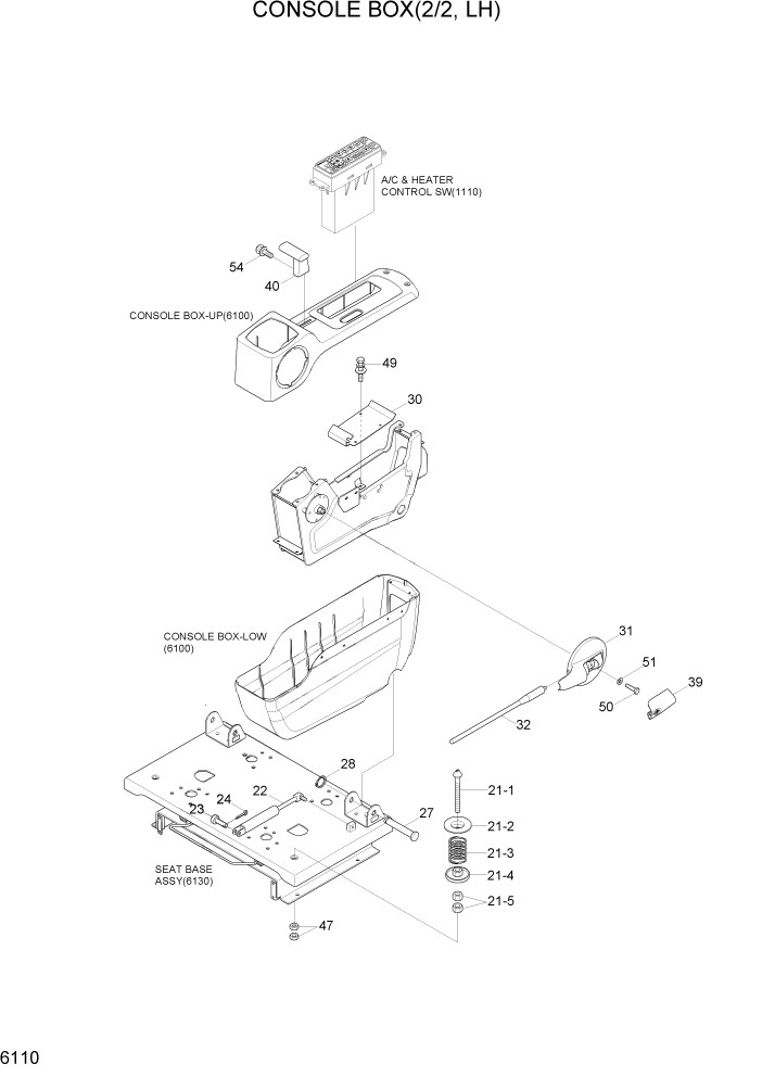 Схема запчастей Hyundai R110-7A - PAGE 6110 CONSOLE BOX 2(LH) СТРУКТУРА