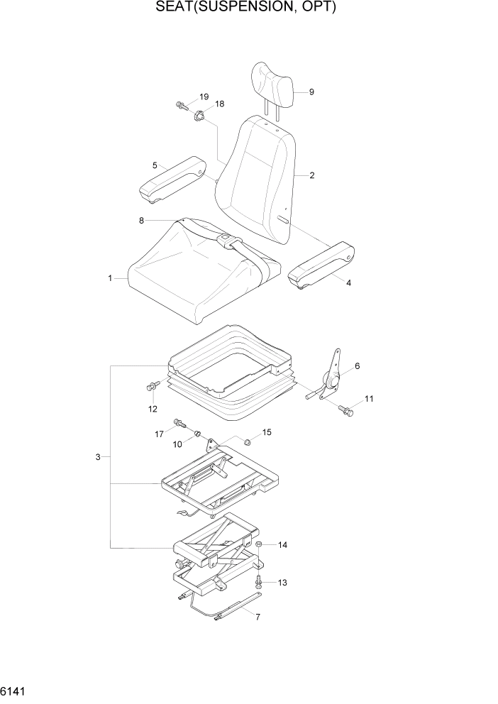 Схема запчастей Hyundai R110-7A - PAGE 6141 SEAT(SUSPENSION, OPT) СТРУКТУРА