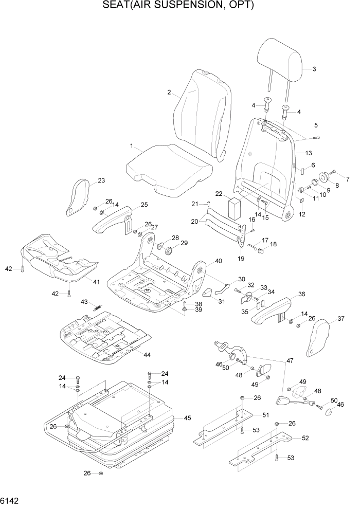 Схема запчастей Hyundai R110-7A - PAGE 6142 SEAT(AIR SUSPENSION, OPT) СТРУКТУРА