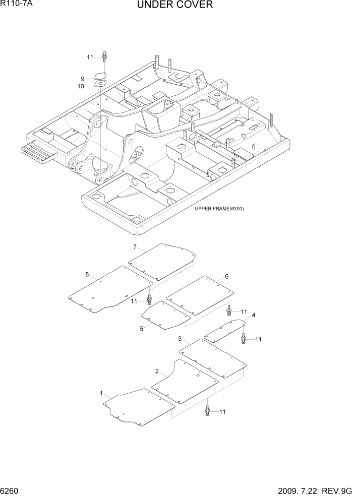 Схема запчастей Hyundai R110-7A - PAGE 6260 UNDER COVER СТРУКТУРА