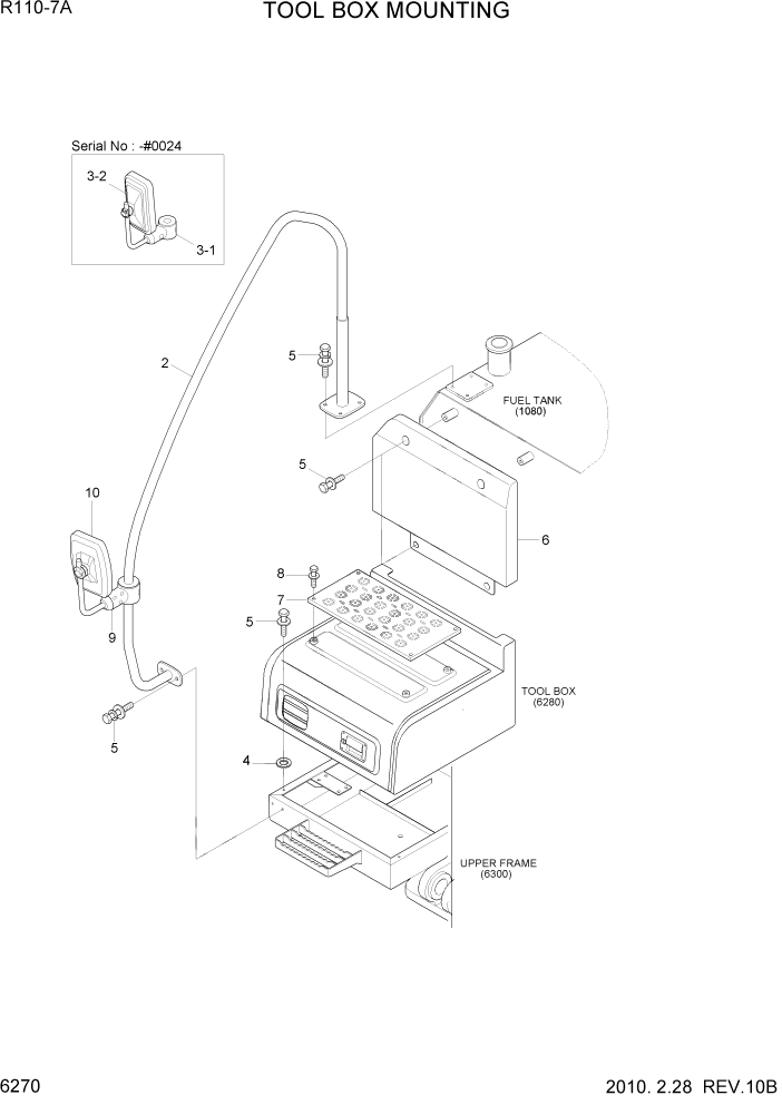 Схема запчастей Hyundai R110-7A - PAGE 6270 TOOL BOX MOUNTING СТРУКТУРА