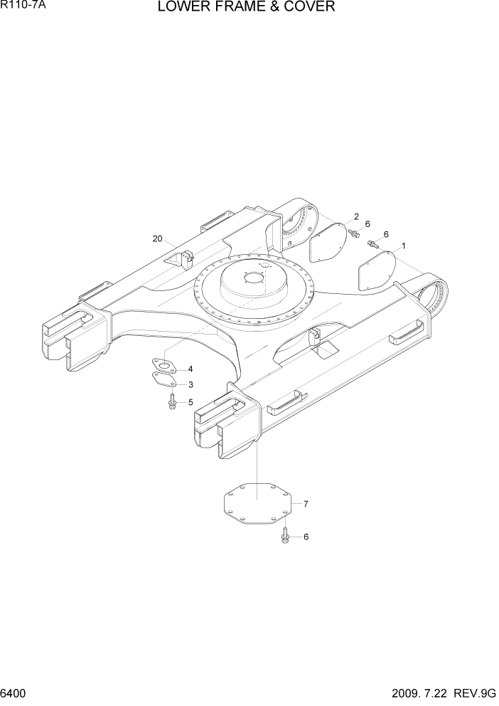 Схема запчастей Hyundai R110-7A - PAGE 6400 LOWER FRAME & COVER СТРУКТУРА