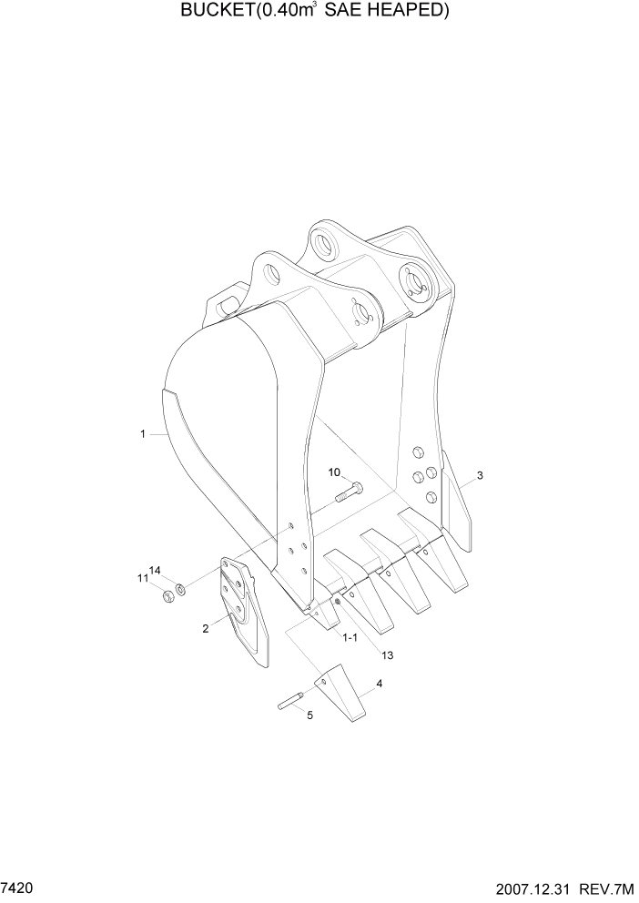 Схема запчастей Hyundai R110-7A - PAGE 7420 BUCKET(0.40M3 SAE HEAPED) РАБОЧЕЕ ОБОРУДОВАНИЕ