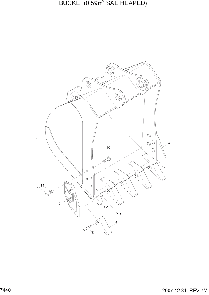 Схема запчастей Hyundai R110-7A - PAGE 7440 BUCKET(0.59M3 SAE HEAPED) РАБОЧЕЕ ОБОРУДОВАНИЕ