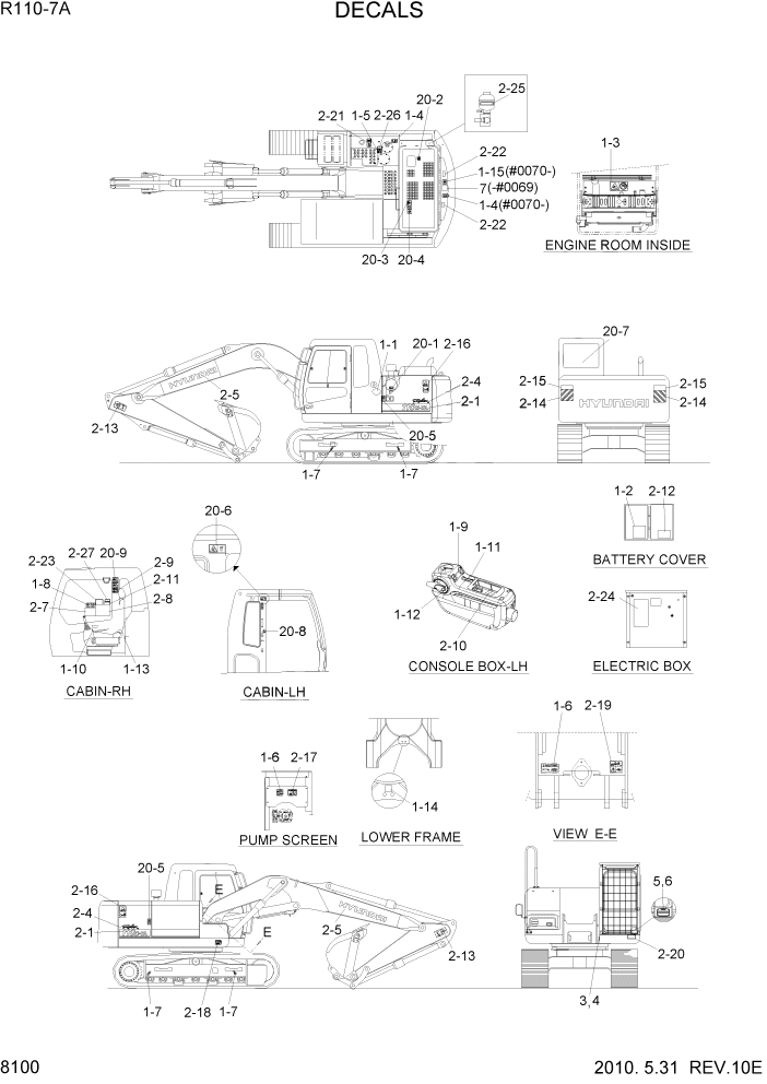 Схема запчастей Hyundai R110-7A - PAGE 8100 DECALS ДРУГИЕ ЧАСТИ