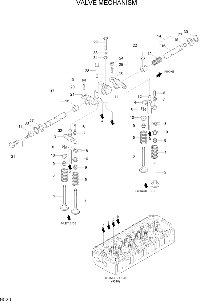 Схема запчастей Hyundai R110-7A - PAGE 9020 VALVE MECHANISM ДВИГАТЕЛЬ БАЗА