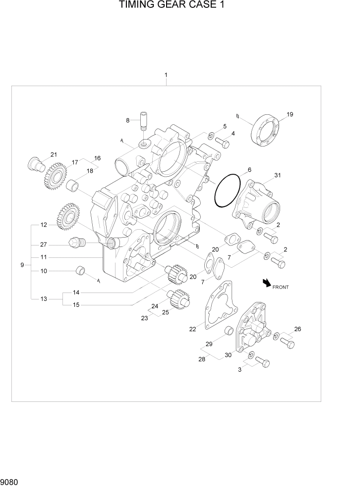 Схема запчастей Hyundai R110-7A - PAGE 9080 TIMING GEAR CASE 1 ДВИГАТЕЛЬ БАЗА