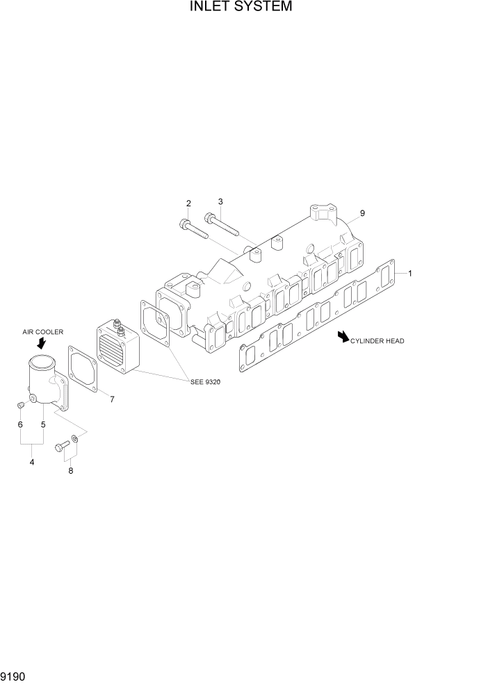 Схема запчастей Hyundai R110-7A - PAGE 9190 INLET SYSTEM ДВИГАТЕЛЬ БАЗА