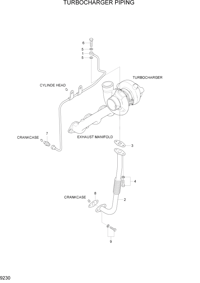 Схема запчастей Hyundai R110-7A - PAGE 9230 TURBOCHARGER PIPING ДВИГАТЕЛЬ БАЗА