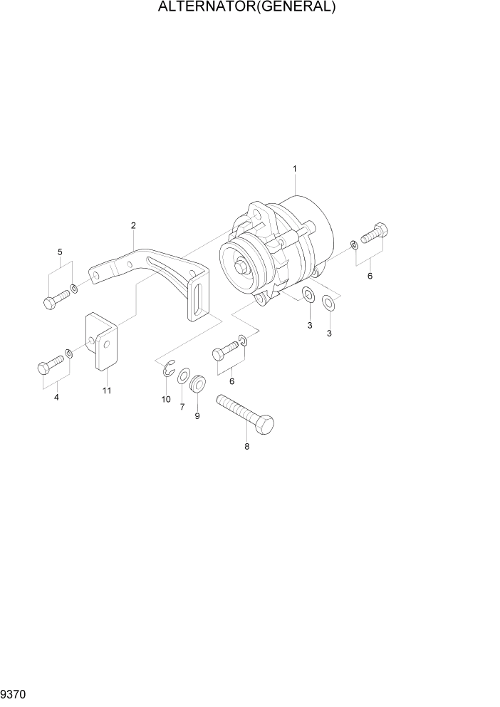 Схема запчастей Hyundai R110-7A - PAGE 9370 ALTERNATOR(GENERAL) ДВИГАТЕЛЬ БАЗА