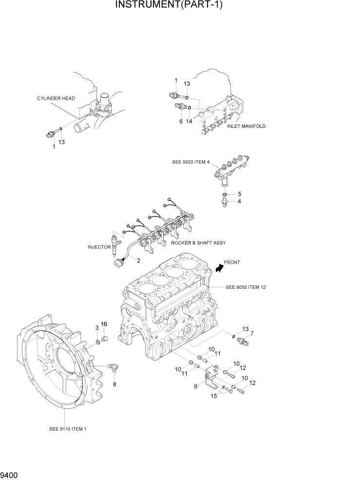 Схема запчастей Hyundai R110-7A - PAGE 9400 INSTRUMENT(PART-1) ДВИГАТЕЛЬ БАЗА