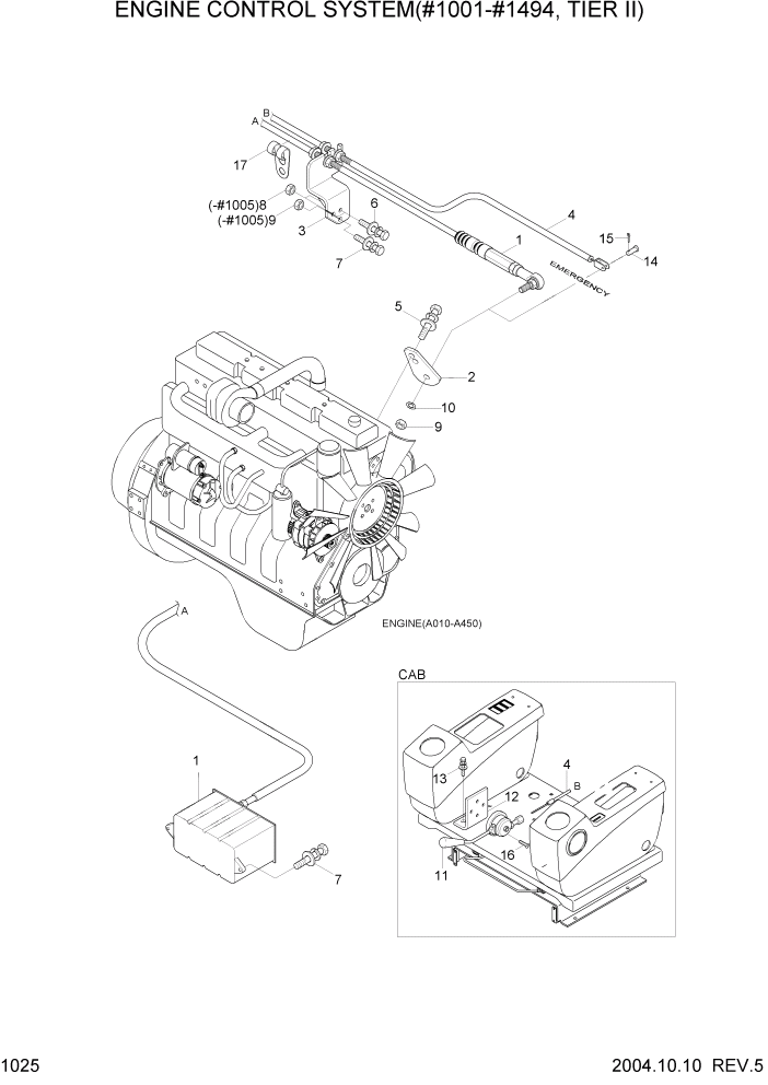 Схема запчастей Hyundai R140LC-7 - PAGE 1025 ENGINE CONTROL SYSTEM(#1001-#1494) СИСТЕМА ДВИГАТЕЛЯ