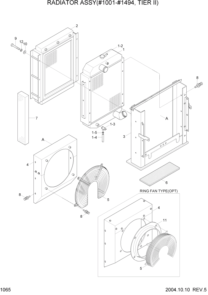 Схема запчастей Hyundai R140LC-7 - PAGE 1065 RADIATOR ASSY(#1001-#1494, TIER II) СИСТЕМА ДВИГАТЕЛЯ