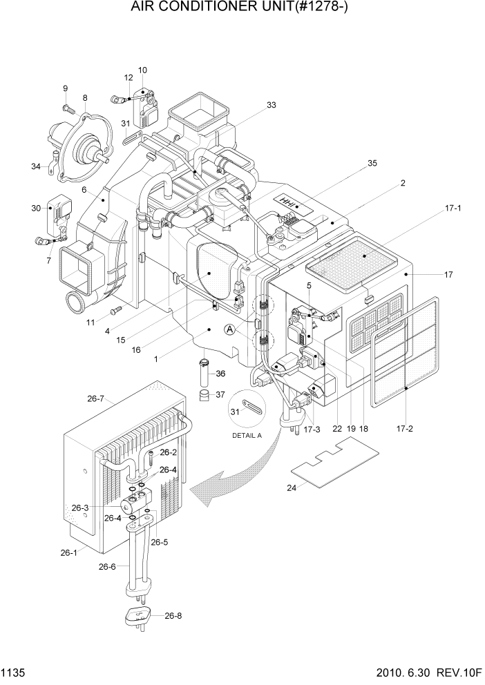 Схема запчастей Hyundai R140LC-7 - PAGE 1135 AIR CONDITIONER UNIT(#1278-) СИСТЕМА ДВИГАТЕЛЯ