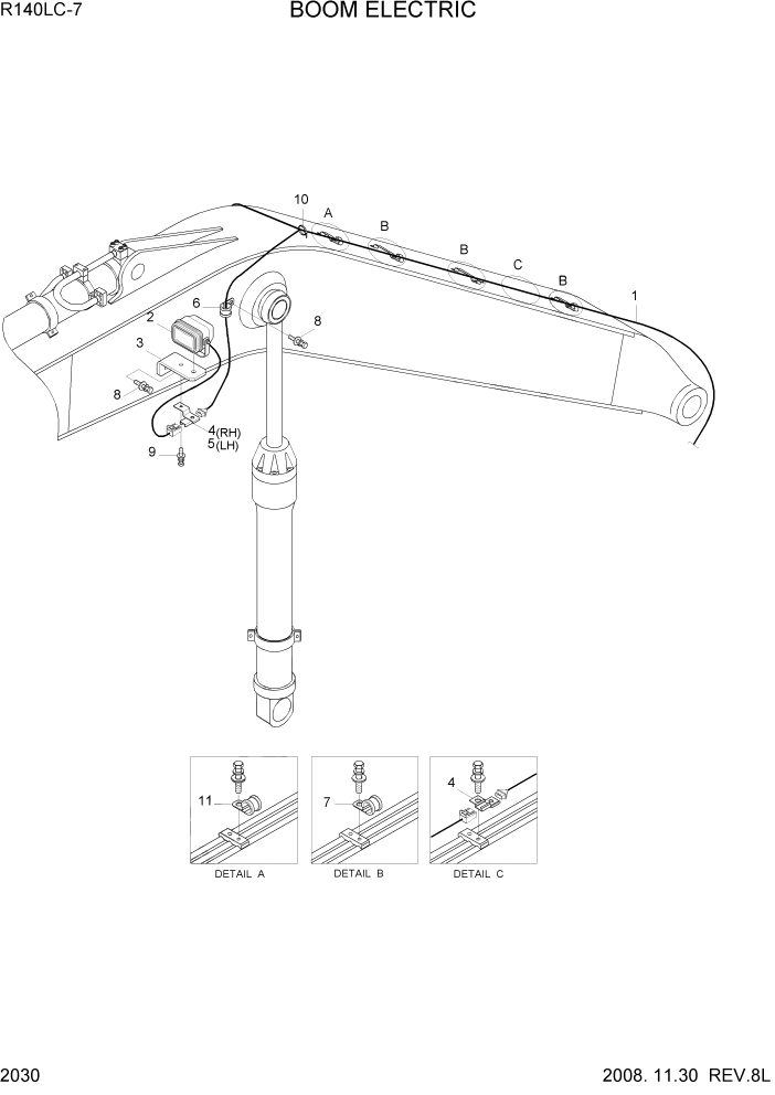 Схема запчастей Hyundai R140LC-7 - PAGE 2030 BOOM ELECTRIC ЭЛЕКТРИЧЕСКАЯ СИСТЕМА