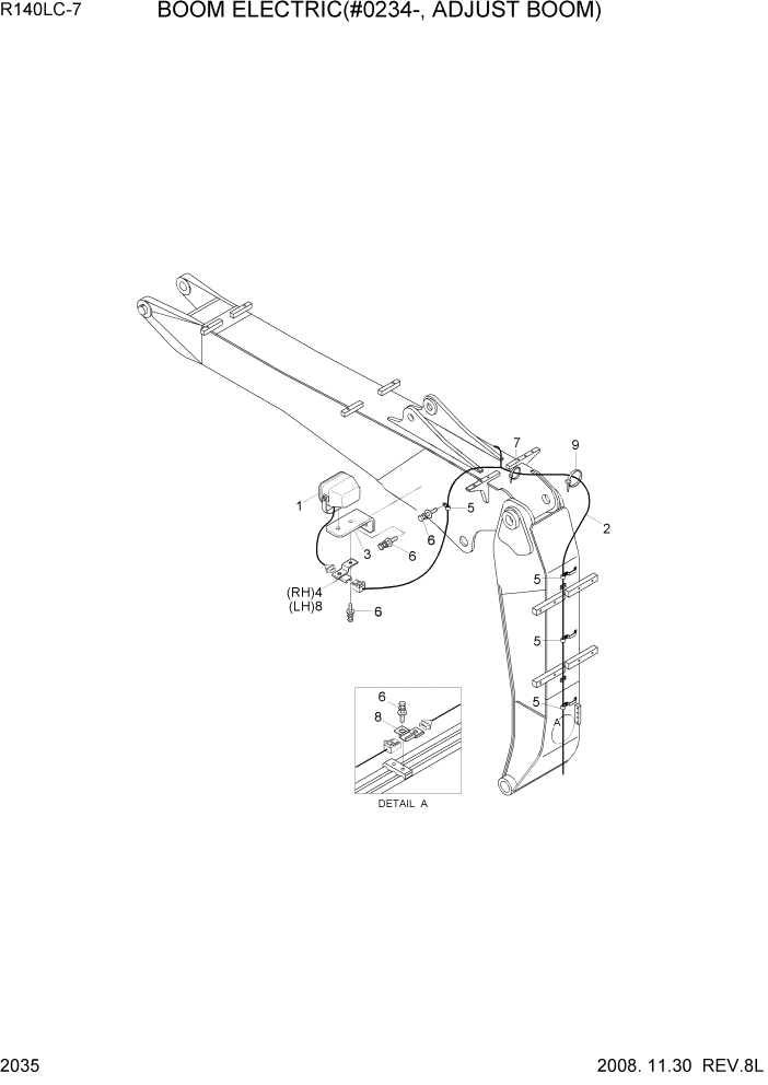 Схема запчастей Hyundai R140LC-7 - PAGE 2035 BOOM ELECTRIC(#0234-, ADJUST BOOM) ЭЛЕКТРИЧЕСКАЯ СИСТЕМА