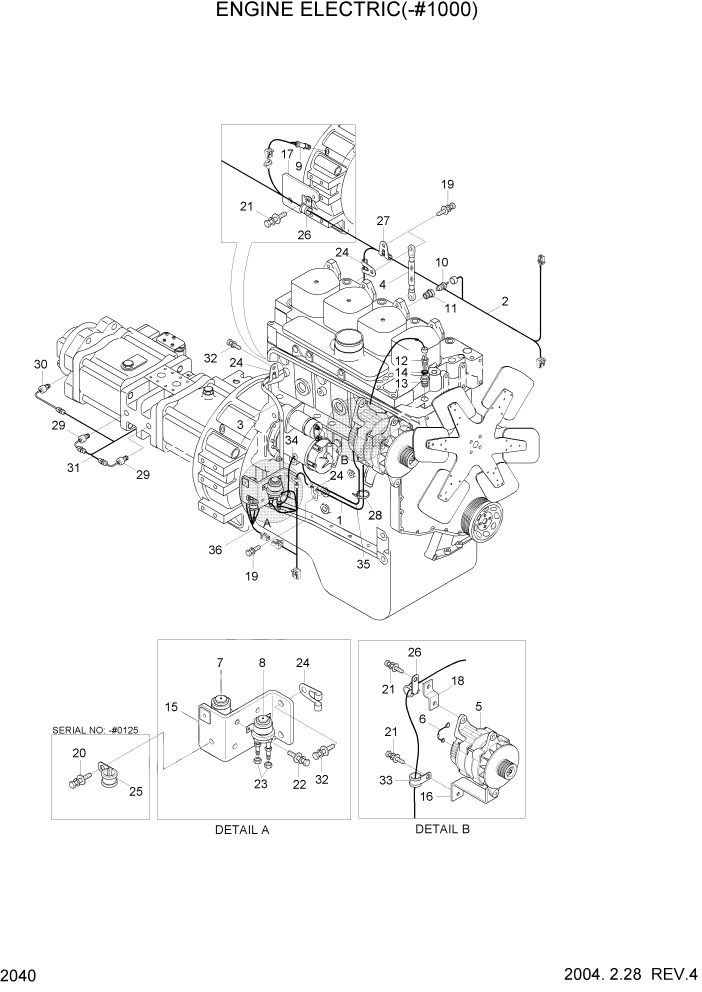 Схема запчастей Hyundai R140LC-7 - PAGE 2040 ENGINE ELECTRIC(-#1000) ЭЛЕКТРИЧЕСКАЯ СИСТЕМА