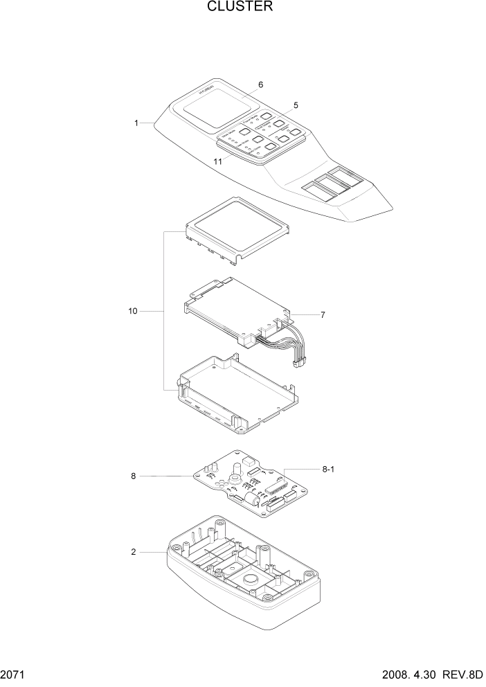 Схема запчастей Hyundai R140LC-7 - PAGE 2071 CLUSTER ЭЛЕКТРИЧЕСКАЯ СИСТЕМА