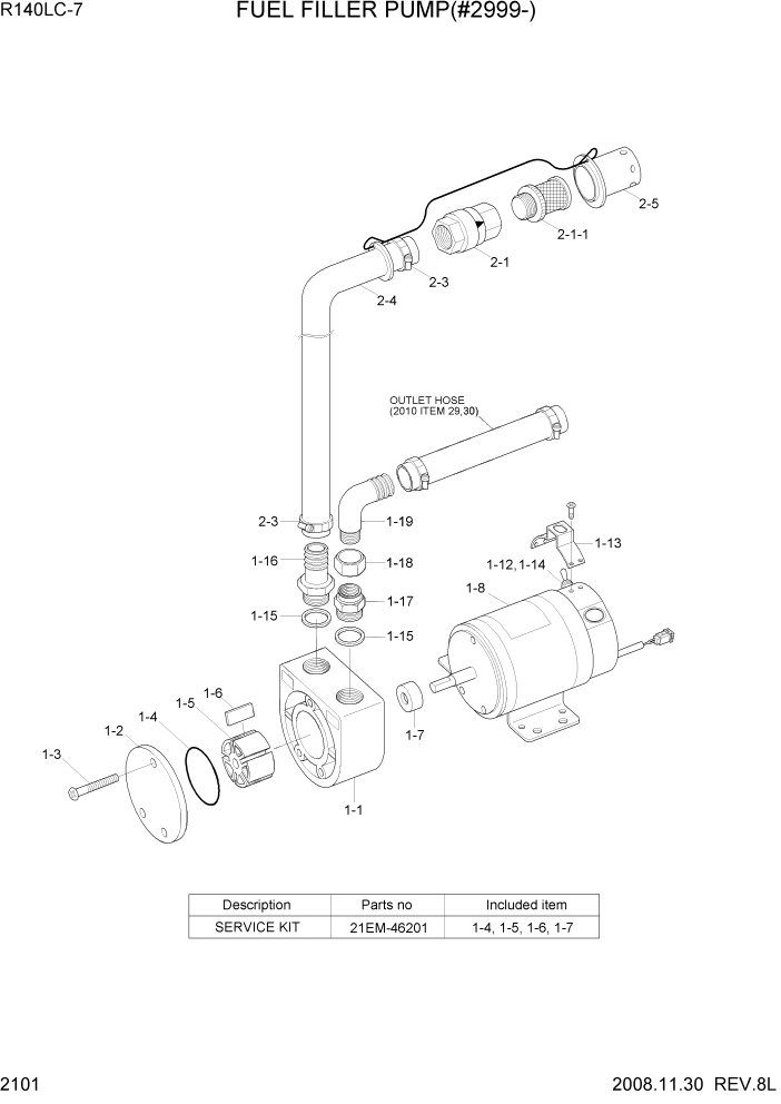 Схема запчастей Hyundai R140LC-7 - PAGE 2101 FUEL FILLER PUMP(#2999-) ЭЛЕКТРИЧЕСКАЯ СИСТЕМА