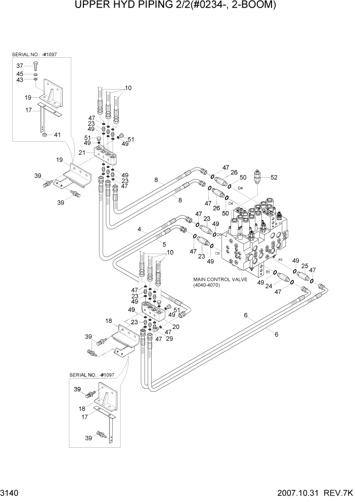 Схема запчастей Hyundai R140LC-7 - PAGE 3140 UPPER HYD PIPING 2(ADJUST BM, #0234-) ГИДРАВЛИЧЕСКАЯ СИСТЕМА