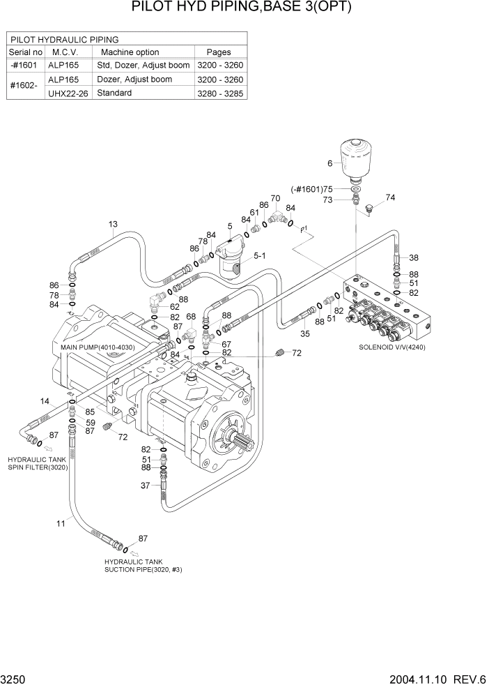 Схема запчастей Hyundai R140LC-7 - PAGE 3250 PILOT HYD PIPING(BASE 3, OPT) ГИДРАВЛИЧЕСКАЯ СИСТЕМА