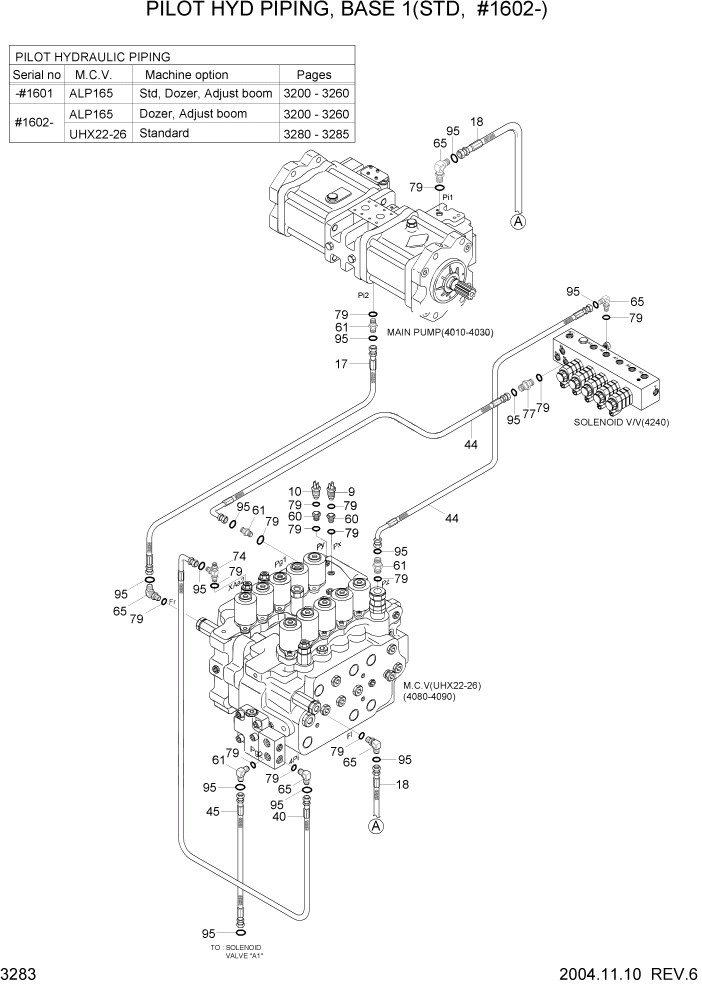 Схема запчастей Hyundai R140LC-7 - PAGE 3283 PILOT HYD PIPING(BASE 1, STD, #1602-) ГИДРАВЛИЧЕСКАЯ СИСТЕМА