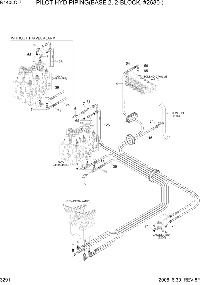 Схема запчастей Hyundai R140LC-7 - PAGE 3291 PILOT HYD PIPING(BASE 2,2-BLOCK,#2680-) ГИДРАВЛИЧЕСКАЯ СИСТЕМА