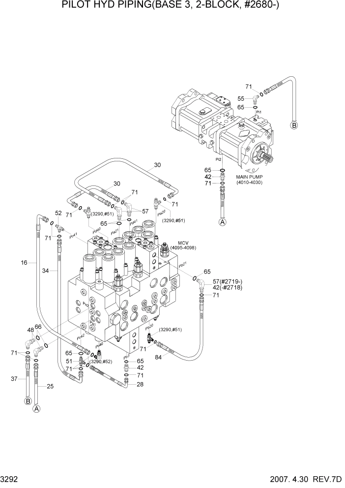 Схема запчастей Hyundai R140LC-7 - PAGE 3292 PILOT HYD PIPING(BASE 3,2-BLOCK, #2680-) ГИДРАВЛИЧЕСКАЯ СИСТЕМА