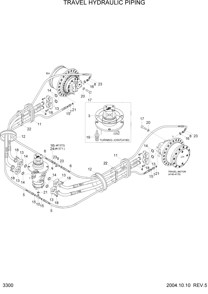 Схема запчастей Hyundai R140LC-7 - PAGE 3300 TRAVEL HYDRAULIC PIPING ГИДРАВЛИЧЕСКАЯ СИСТЕМА