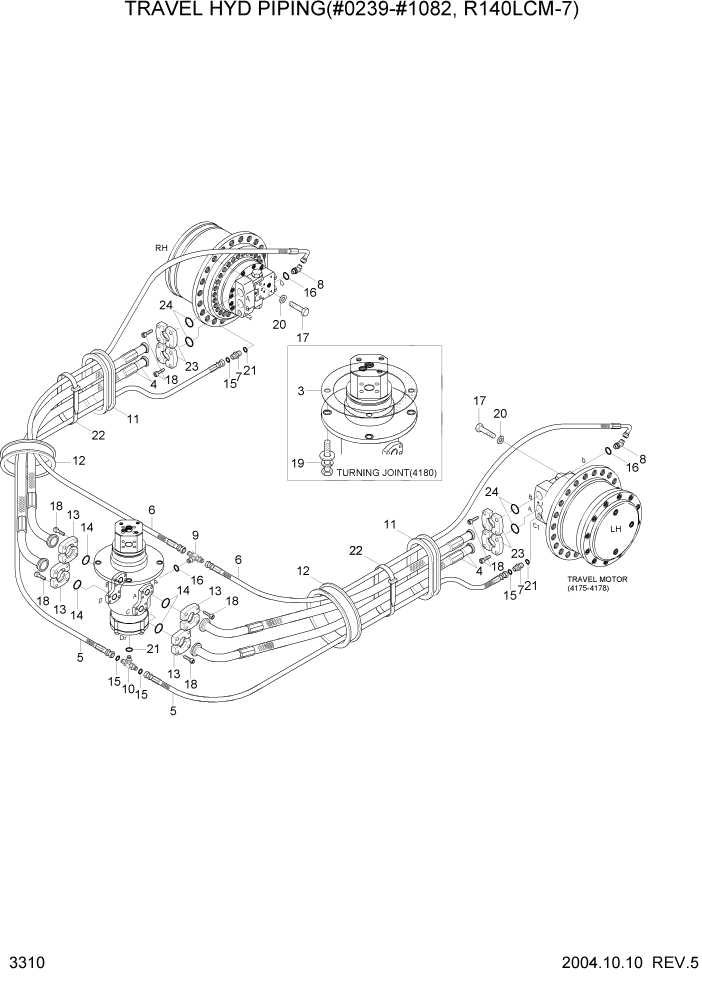 Схема запчастей Hyundai R140LC-7 - PAGE 3310 TRAVEL HYD PIPING(# 0239-#1082,LCM-7) ГИДРАВЛИЧЕСКАЯ СИСТЕМА