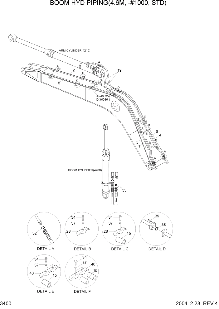 Схема запчастей Hyundai R140LC-7 - PAGE 3400 BOOM HYD PIPING(4.6M, STD, -#1000) ГИДРАВЛИЧЕСКАЯ СИСТЕМА