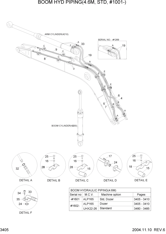 Схема запчастей Hyundai R140LC-7 - PAGE 3405 BOOM HYD PIPING(4.6M, STD, #1001-) ГИДРАВЛИЧЕСКАЯ СИСТЕМА