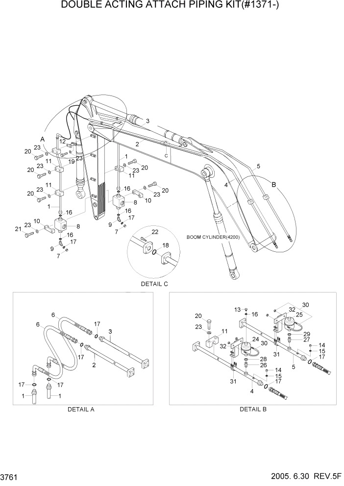 Схема запчастей Hyundai R140LC-7 - PAGE 3761 DOUBLE ACTING ATTACH PIPING KIT(#1371-) ГИДРАВЛИЧЕСКАЯ СИСТЕМА