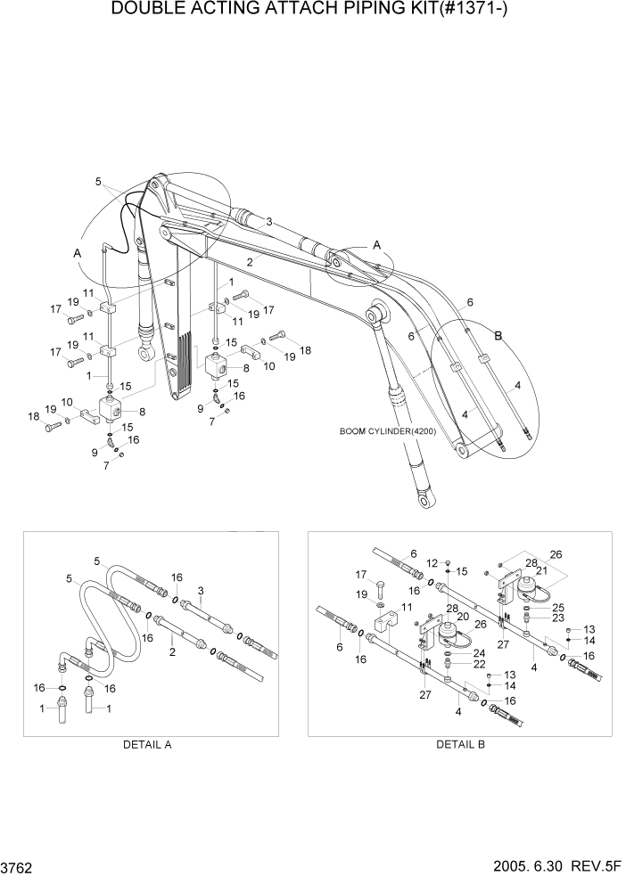 Схема запчастей Hyundai R140LC-7 - PAGE 3762 DOUBLE ACTING ATTACH PIPING KIT(#1371-) ГИДРАВЛИЧЕСКАЯ СИСТЕМА