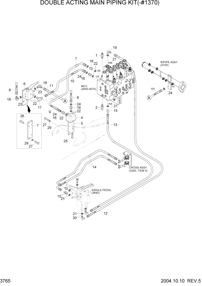 Схема запчастей Hyundai R140LC-7 - PAGE 3765 DOUBLE ACTING MAIN PIPING KIT(-#1370) ГИДРАВЛИЧЕСКАЯ СИСТЕМА